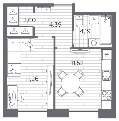 1-комнатная квартира, 33.96 м²; этаж: 4 - купить в Санкт-Петербурге