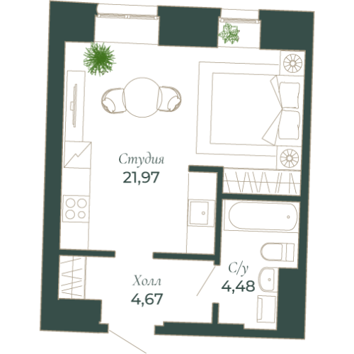 1-комнатная квартира, 32 м²; этаж: 6 - купить в Санкт-Петербурге
