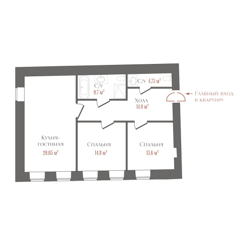 2-комнатная квартира, 84.18 м²; этаж: 4 - купить в Санкт-Петербурге