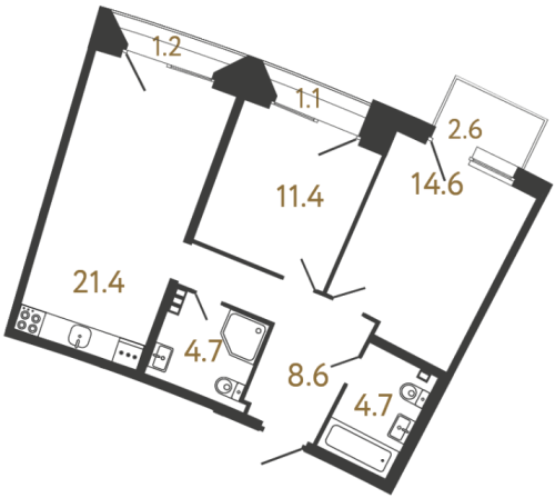 2-комнатная квартира, 65.4 м²; этаж: 3 - купить в Санкт-Петербурге