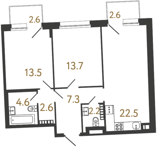 2-комнатная квартира, 66.4 м²; этаж: 4 - купить в Санкт-Петербурге