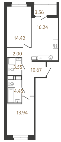 2-комнатная квартира, 65.27 м²; этаж: 3 - купить в Санкт-Петербурге