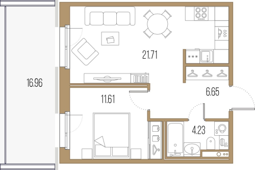 1-комнатная квартира, 44.2 м²; этаж: 1 - купить в Санкт-Петербурге