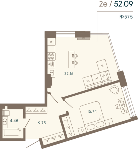 1-комнатная квартира, 52.09 м²; этаж: 8 - купить в Санкт-Петербурге