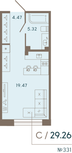 1-комнатная квартира, 29.26 м²; этаж: 3 - купить в Санкт-Петербурге