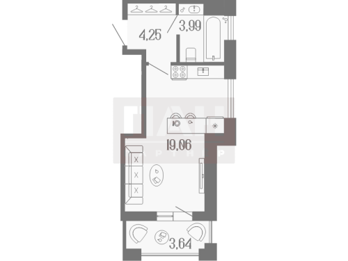 1-комнатная квартира, 29.12 м²; этаж: 8 - купить в Санкт-Петербурге
