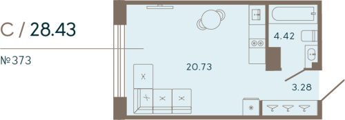 1-комнатная квартира, 28.43 м²; этаж: 5 - купить в Санкт-Петербурге