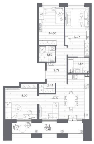 3-комнатная квартира, 98.69 м²; этаж: 11 - купить в Санкт-Петербурге