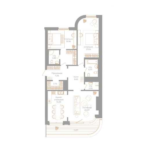 3-комнатная квартира №130 в: Фонтанка, 130: 114.72 м²; этаж: 7 - купить в Санкт-Петербурге