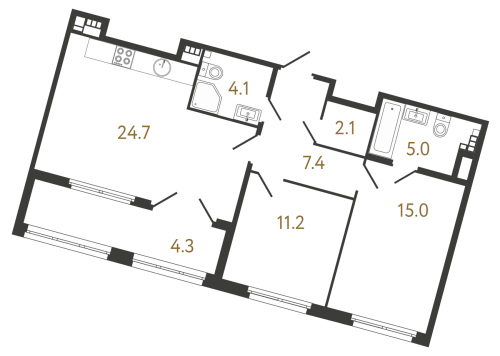 2-комнатная квартира, 69.1 м²; этаж: 5 - купить в Санкт-Петербурге