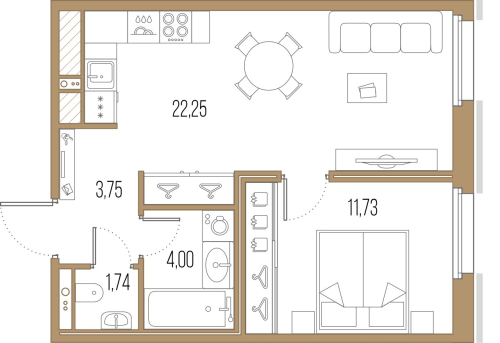 1-комнатная квартира, 43.47 м²; этаж: 8 - купить в Санкт-Петербурге