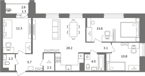 3-комнатная квартира №31 в: Антверпен: 85.6 м²; этаж: 8 - купить в Санкт-Петербурге