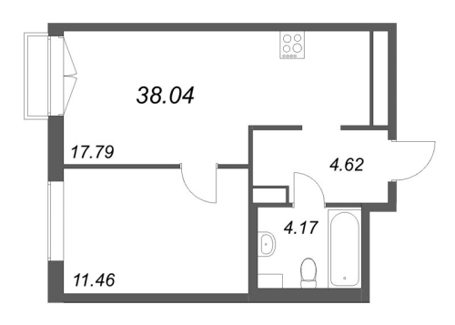 1-комнатная квартира, 38.04 м²; этаж: 5 - купить в Санкт-Петербурге