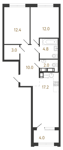 2-комнатная квартира, 61.4 м²; этаж: 3 - купить в Санкт-Петербурге