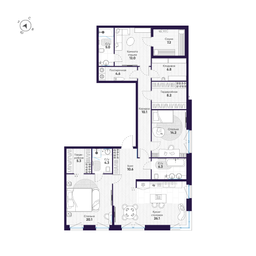 2-комнатная квартира, 140.8 м²; этаж: 2 - купить в Санкт-Петербурге