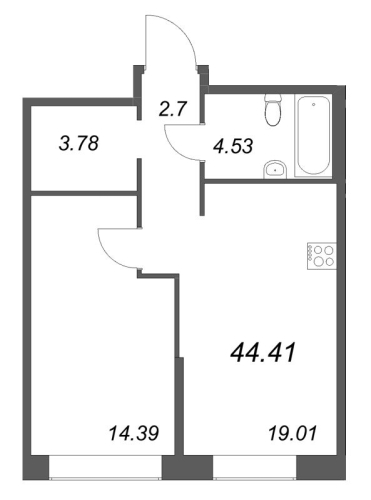 1-комнатная квартира, 44.41 м²; этаж: 8 - купить в Санкт-Петербурге