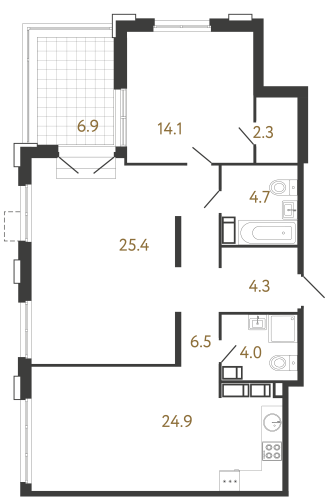 2-комнатная квартира, 86.2 м²; этаж: 22 - купить в Санкт-Петербурге