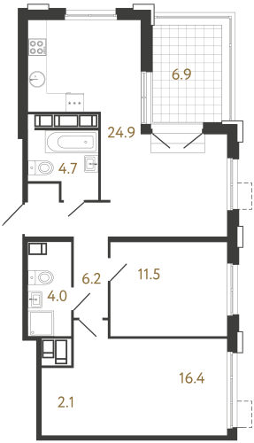 2-комнатная квартира, 69.8 м²; этаж: 22 - купить в Санкт-Петербурге