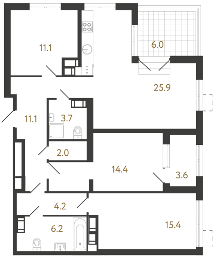 3-комнатная квартира, 94 м²; этаж: 22 - купить в Санкт-Петербурге