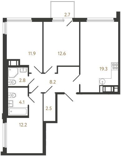 3-комнатная квартира, 73.6 м²; этаж: 18 - купить в Санкт-Петербурге
