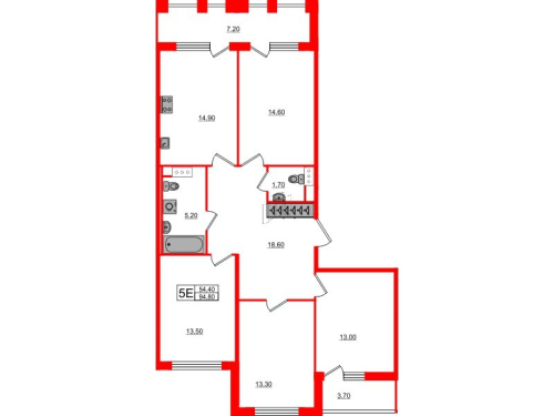 4-комнатная квартира №3 в: SVETLANA PARK: 94.8 м²; этаж: 4 - купить в Санкт-Петербурге