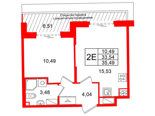 1-комнатная квартира, 33.54 м²; этаж: 6 - купить в Санкт-Петербурге