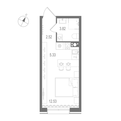 1-комнатная квартира, 24.2 м²; этаж: 7 - купить в Санкт-Петербурге