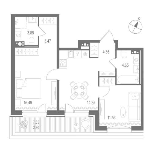 2-комнатная квартира, 60.99 м²; этаж: 10 - купить в Санкт-Петербурге