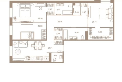 3-комнатная квартира, 132.5 м²; этаж: 3 - купить в Санкт-Петербурге