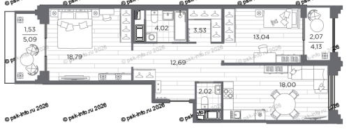 2-комнатная квартира №60 в: «Ассамблея»: 75.69 м²; этаж: 7 - купить в Санкт-Петербурге