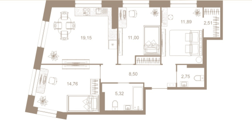 3-комнатная квартира, 75.5 м²; этаж: 5 - купить в Санкт-Петербурге
