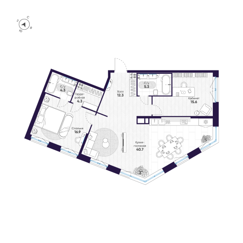 2-комнатная квартира, 99.4 м²; этаж: 6 - купить в Санкт-Петербурге