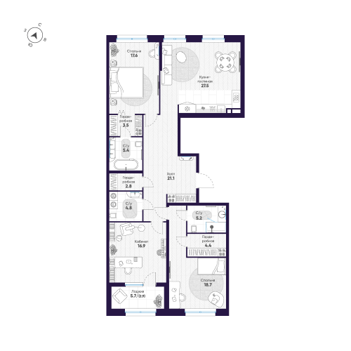 3-комнатная квартира, 130.8 м²; этаж: 3 - купить в Санкт-Петербурге