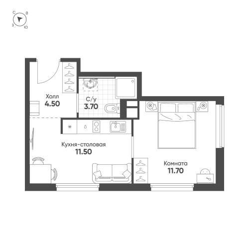 1-комнатная квартира, 31 м²; этаж: 2 - купить в Санкт-Петербурге