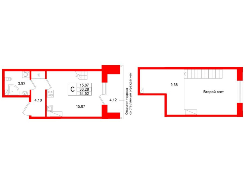 1-комнатная квартира №1 в: Аристократ: 33.28 м²; этаж: 8 - купить в Санкт-Петербурге