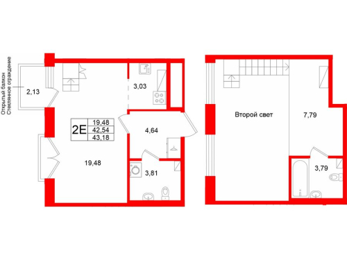 1-комнатная квартира №1 в: Аристократ: 42.54 м²; этаж: 8 - купить в Санкт-Петербурге
