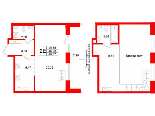 1-комнатная квартира №1 в: Аристократ: 46.2 м²; этаж: 8 - купить в Санкт-Петербурге