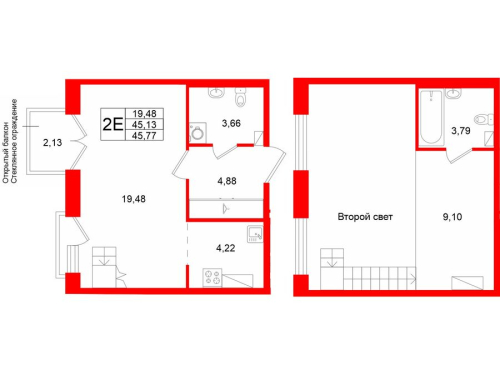 1-комнатная квартира №1 в: Аристократ: 45.13 м²; этаж: 8 - купить в Санкт-Петербурге