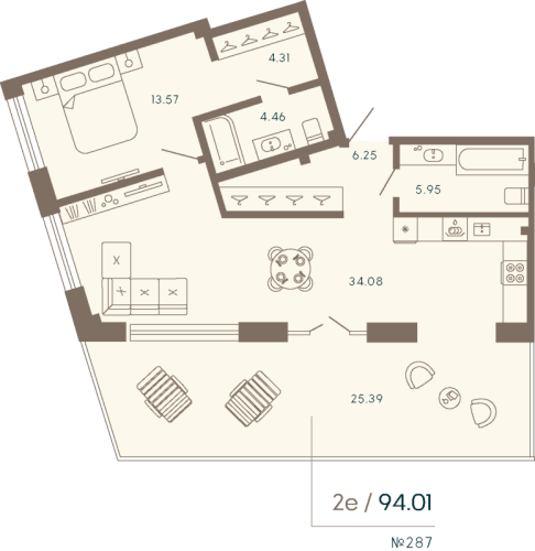1-комнатная квартира №17 в: Петровский остров 17/33: 94.01 м²; этаж: 7 - купить в Санкт-Петербурге