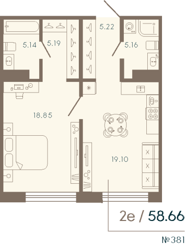 1-комнатная квартира, 58.66 м²; этаж: 5 - купить в Санкт-Петербурге