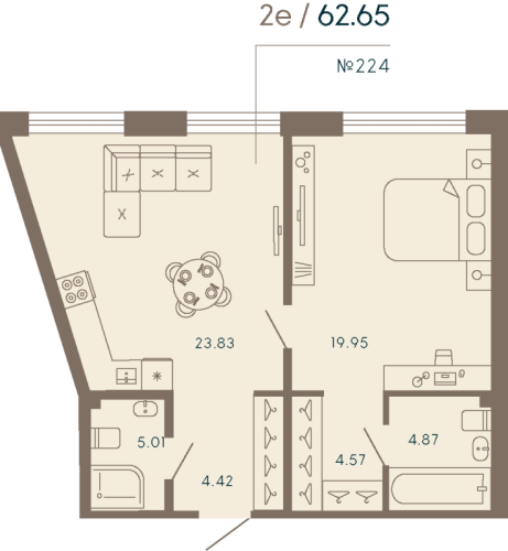1-комнатная квартира, 62.65 м²; этаж: 4 - купить в Санкт-Петербурге