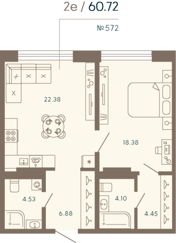 1-комнатная квартира, 60.72 м²; этаж: 8 - купить в Санкт-Петербурге