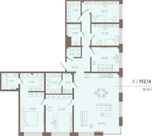 5-комнатная квартира №17 в: Петровский остров 17/33: 192.14 м²; этаж: 5 - купить в Санкт-Петербурге