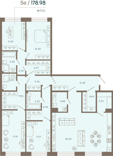 4-комнатная квартира №17 в: Петровский остров 17/33: 178.98 м²; этаж: 3 - купить в Санкт-Петербурге