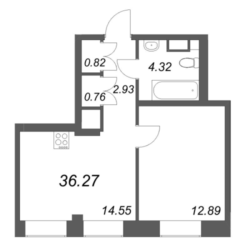 1-комнатная квартира, 36.27 м²; этаж: 3 - купить в Санкт-Петербурге