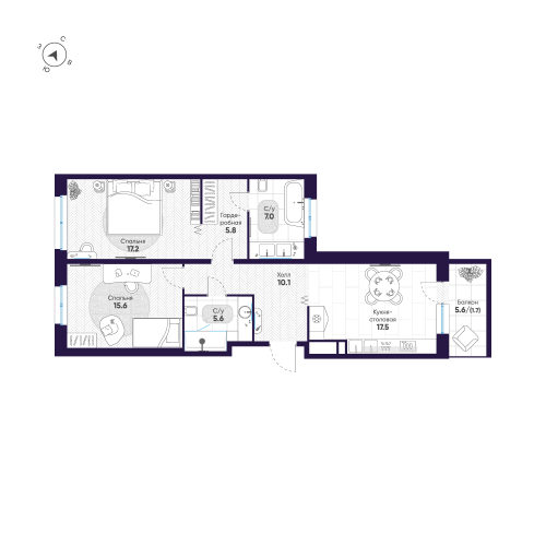2-комнатная квартира, 80.5 м²; этаж: 9 - купить в Санкт-Петербурге