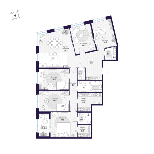 5-комнатная квартира, 167.2 м²; этаж: 3 - купить в Санкт-Петербурге