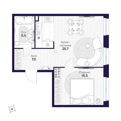 1-комнатная квартира №47 в: ЛДМ: 53.4 м²; этаж: 5 - купить в Санкт-Петербурге