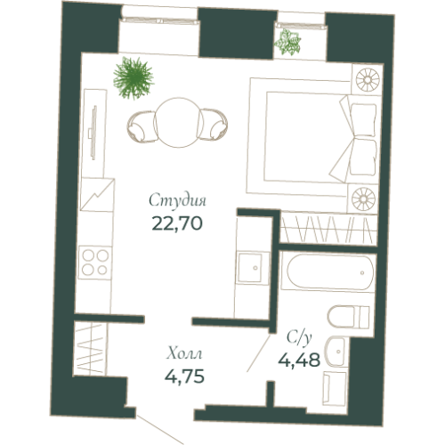 1-комнатная квартира, 32.6 м²; этаж: 3 - купить в Санкт-Петербурге