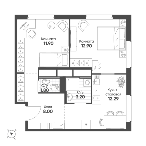2-комнатная квартира, 50.09 м²; этаж: 10 - купить в Санкт-Петербурге